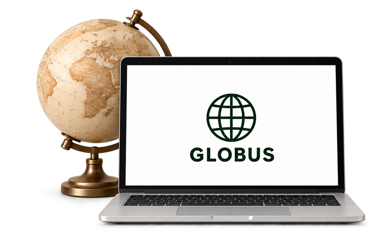 Globus i laptop s logotipom Globus centra